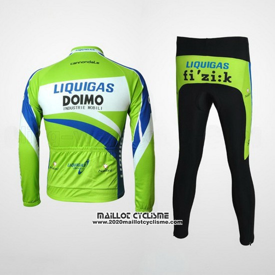 2010 Maillot Ciclismo Liquigas Doimo Bleu et Vert Manches Longues et Cuissard